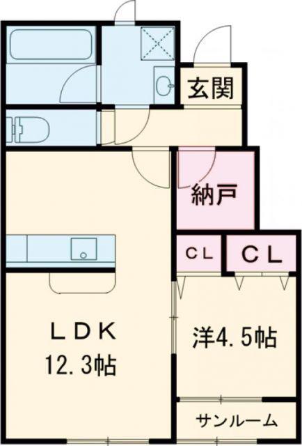 フェルーチェII 南棟(1LDK/1階)の間取り写真