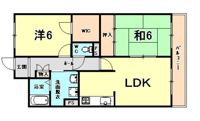 プリムヴェール(2DK/1階)の間取り写真