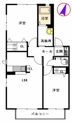 パレス・グローリーK&K(2LDK/2階)の間取り写真