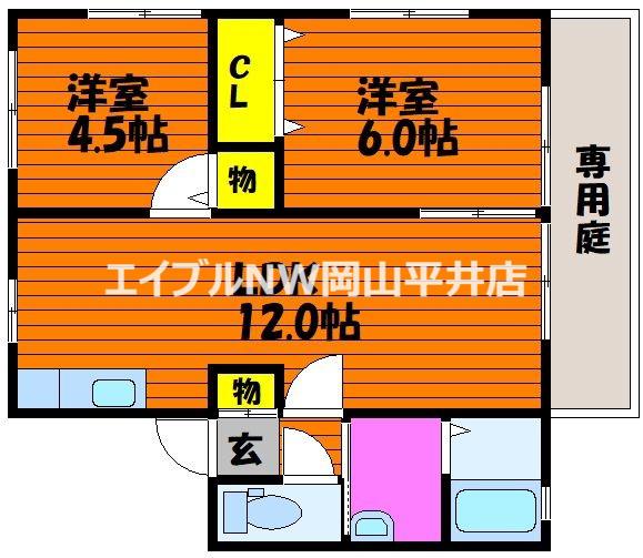 セレーノ邑久A(2LDK/1階)の間取り写真