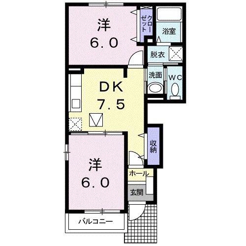 アピュエース(2DK/1階)の間取り写真