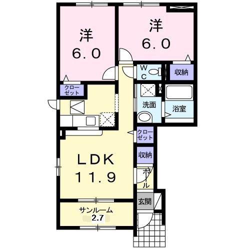 ユーフォリア I(2LDK/1階)の間取り写真