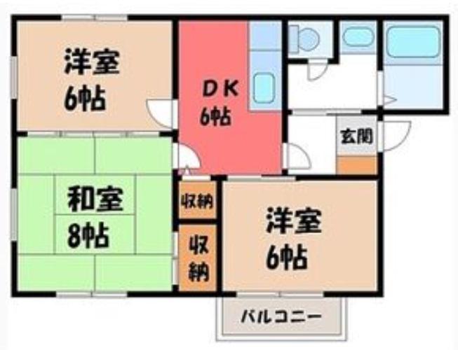 グリムハウスB棟(3DK/2階)の間取り写真