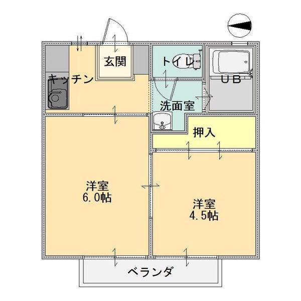 パナハイツソカロJ(2K/2階)の間取り写真