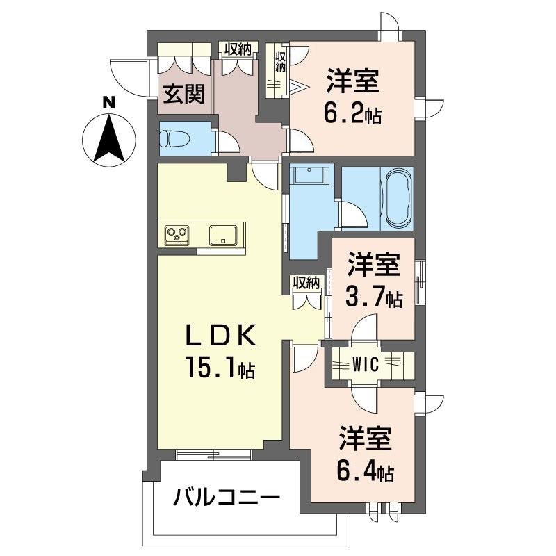 西武池袋線 富士見台駅 徒歩12分 3階建 新築(3LDK/2階)の間取り写真