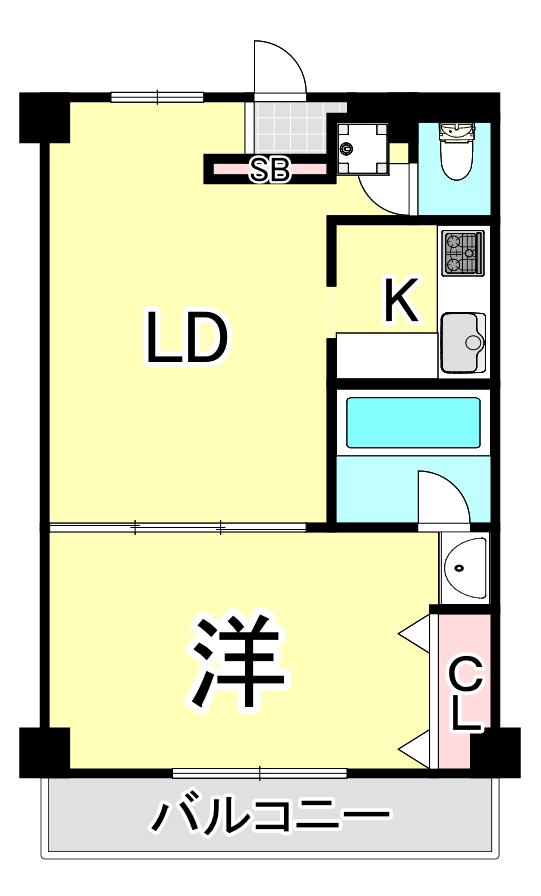 メイピース芦屋(1LDK/3階)の間取り写真