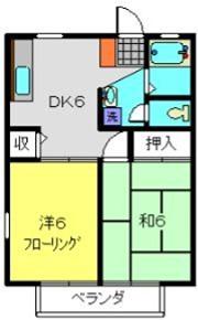 上大岡グリーンハイツC(2DK/2階)の間取り写真
