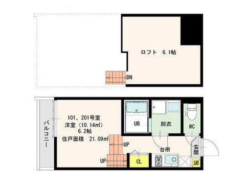 AURAM箱崎(1K/1階)の間取り写真