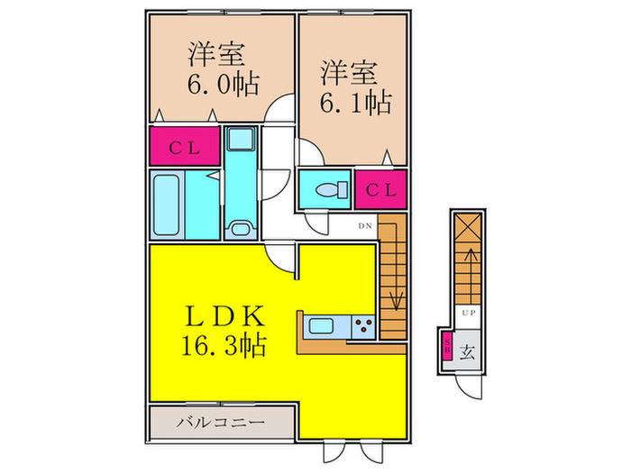 ロッヂえざかA(2LDK/2階)の間取り写真