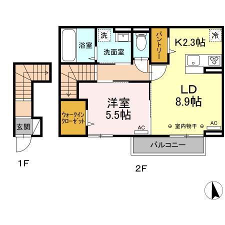 アンルーエサガラ(1LDK/2階)の間取り写真