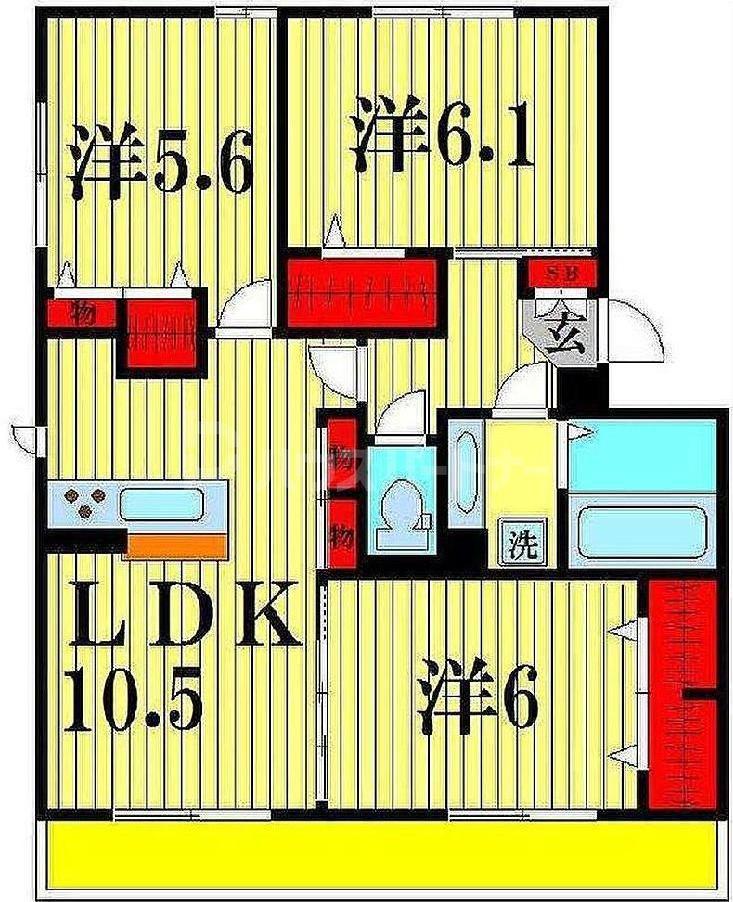 メルヴェイユおおたかの森II(3LDK/3階)の間取り写真
