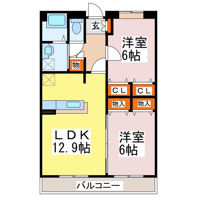アマランス曲野(2LDK/4階)の間取り写真