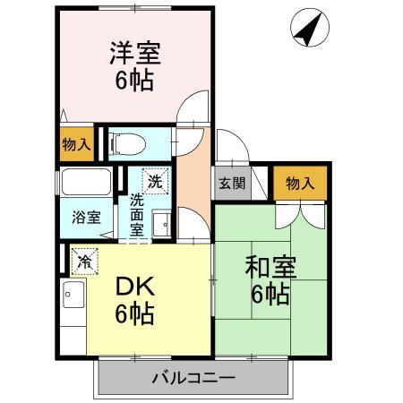 サニーハイム B棟(2DK/2階)の間取り写真
