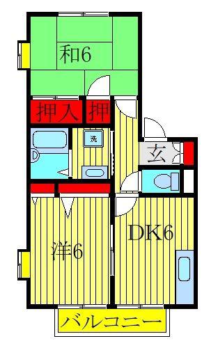 パシオーネ都賀(2DK/1階)の間取り写真
