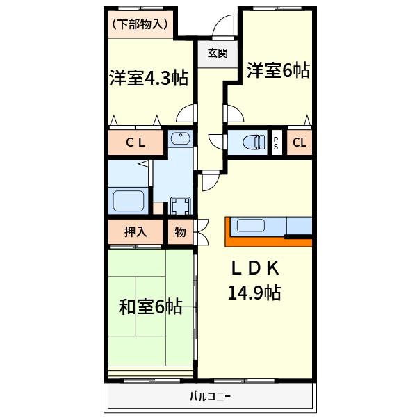 クレール・ハイム(3LDK/3階)の間取り写真