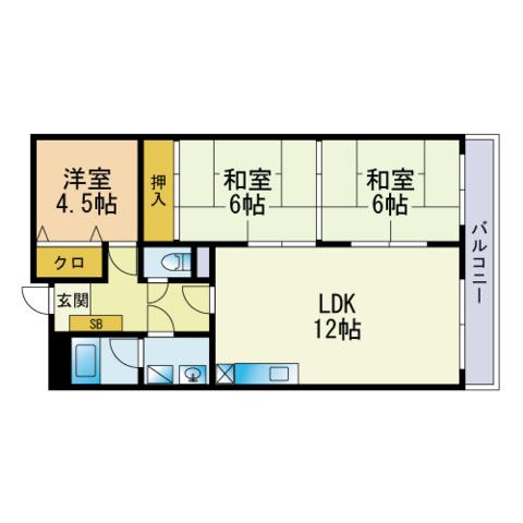 ブラッサム姪浜(3LDK/4階)の間取り写真