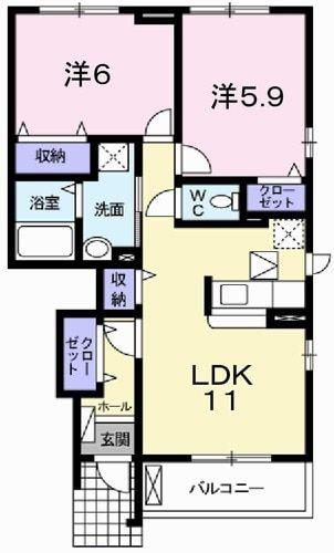 フェリア糸井E棟(2LDK/1階)の間取り写真