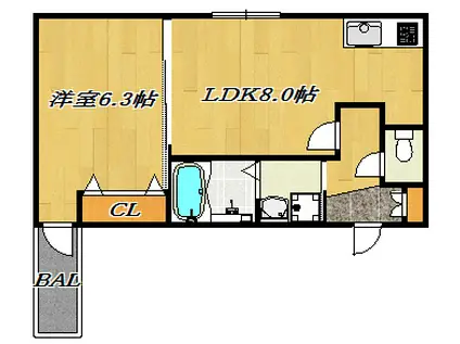 フジパレス浜町A棟(1LDK/1階)の間取り写真