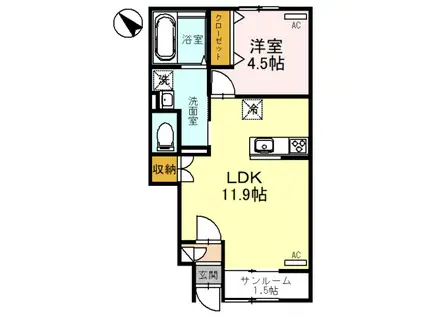 CALMU COURT東棟(1LDK/1階)の間取り写真