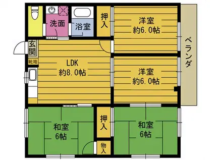 中河原コーポ(4DK/1階)の間取り写真