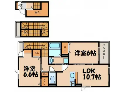 ブライトガーデンハウス(2LDK/3階)の間取り写真