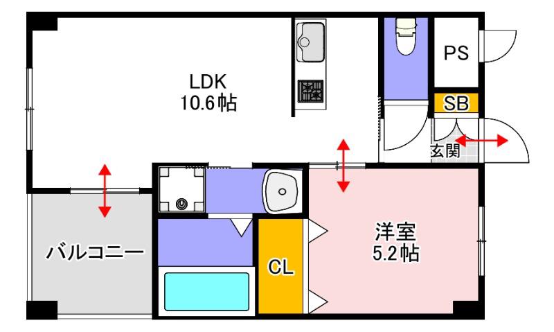 ピュアライン医大東(1LDK/5階)の間取り写真