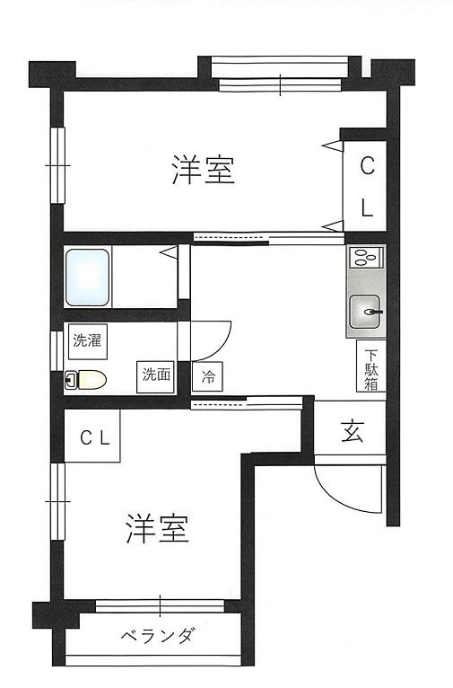 目黒ローヤルコーポ(2DK/1階)の間取り写真