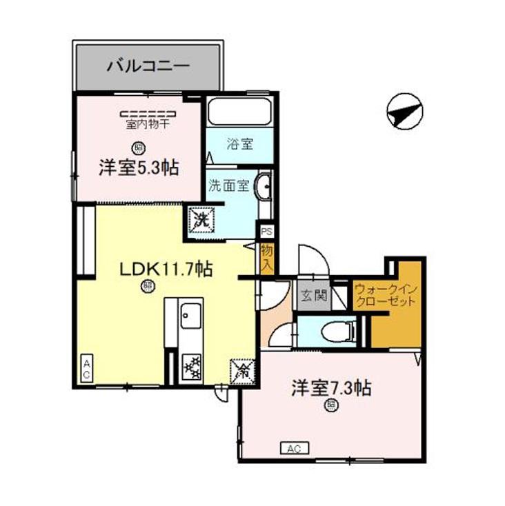 プレステージア忍ケ丘(2LDK/2階)の間取り写真