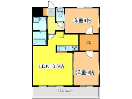 アメニティ御薗宇弐番館(2LDK/2階)の間取り写真