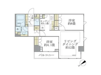 ブリリア日本橋茅場町(2LDK/2階)の間取り写真