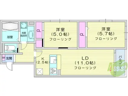 DーROOM小田原8丁目Ⅱ(2LDK/3階)の間取り写真