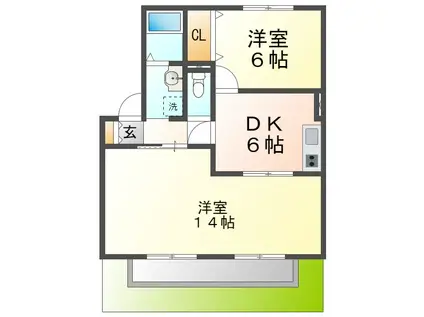ヴェールハイム霞ヶ丘(2LDK/1階)の間取り写真