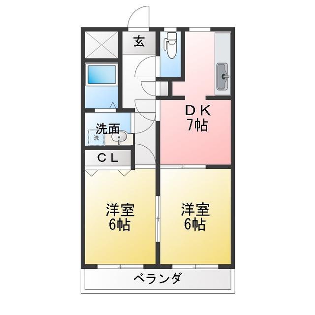 YKハウス稲毛東(2DK/4階)の間取り写真