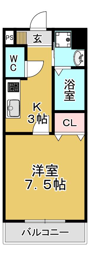 サンパティーク泉中央(1K/3階)の間取り写真