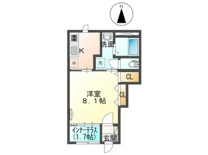 ファヴォーレII(1K/1階)の間取り写真