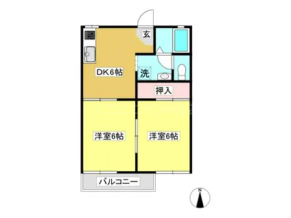 アメニティみやB棟(2DK/2階)の間取り写真