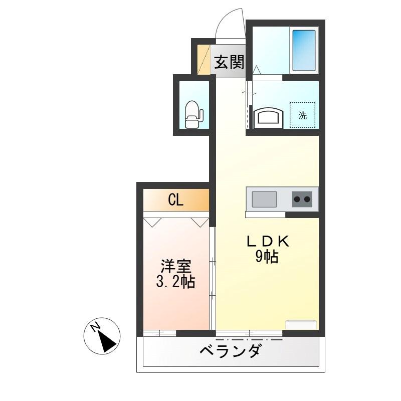 トライアングル ゆいの衛(1LDK/1階)の間取り写真
