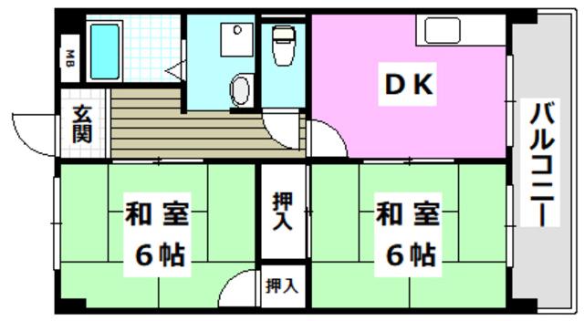 寿マンション(2DK/4階)の間取り写真
