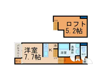 グレイスコート(1SK/2階)の間取り写真