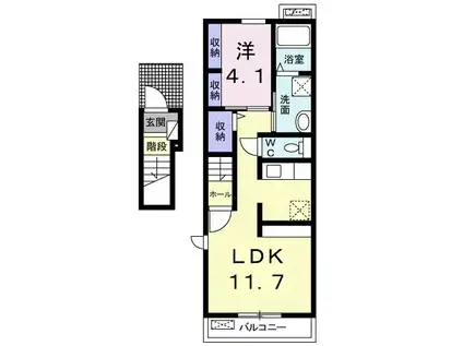 アドックヒルズII A(1LDK/2階)の間取り写真