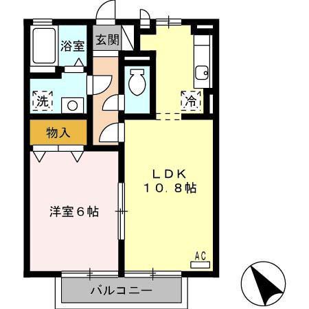 ソレイユ長沢I(1LDK/2階)の間取り写真
