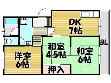白芳荘1号館(3DK/4階)の間取り写真