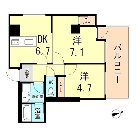 ウィステリア神戸湊川(2DK/4階)の間取り写真