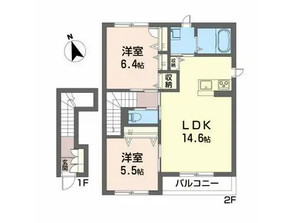 メゾン・シャングリラ(2LDK/2階)の間取り写真