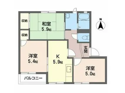 リバーサイドIIB棟(3K/1階)の間取り写真