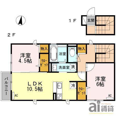 メープルハウス(2LDK/2階)の間取り写真