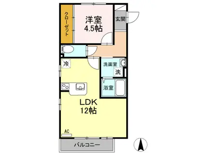 セジュール(1LDK/2階)の間取り写真