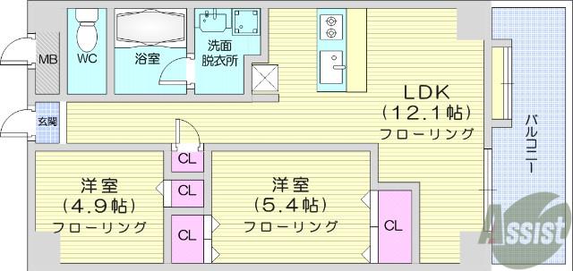 カルトセゾン鶴ヶ谷東(2LDK/6階)の間取り写真