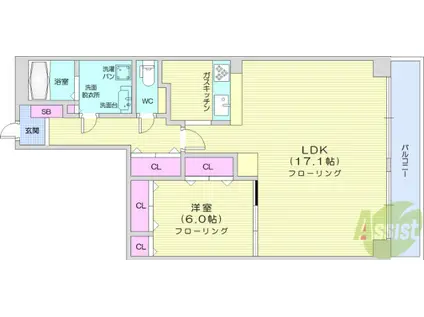 ロイヤルパレス台原森林公園(1LDK/13階)の間取り写真