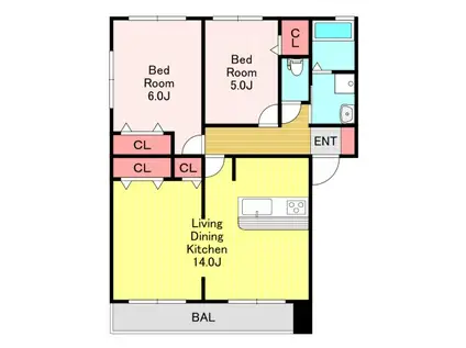 DUO-α(2LDK/2階)の間取り写真